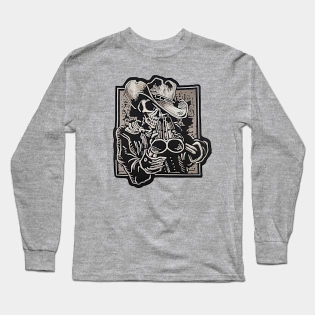 Skull Cowboy Out From Hell Long Sleeve T-Shirt by BorisMcgunnard Design